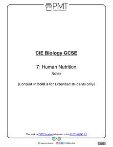 Summary Notes - Topic 7 Human Nutrition - CAIE Biology IGCSE