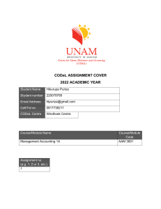 Management Accounting 1A assignment 1