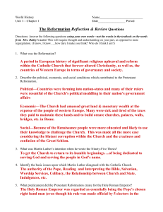 Reformation Reflection Review Questions and ANSWERS