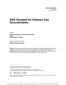 IEEE 829-1998 Standard for Software and System Test Documentation