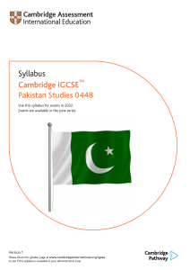 Cambridge IGCSE Pakistan Studies 0448 Syllabus