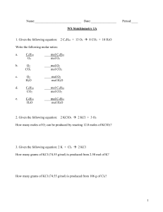 Stoichiometric worksheet 1A