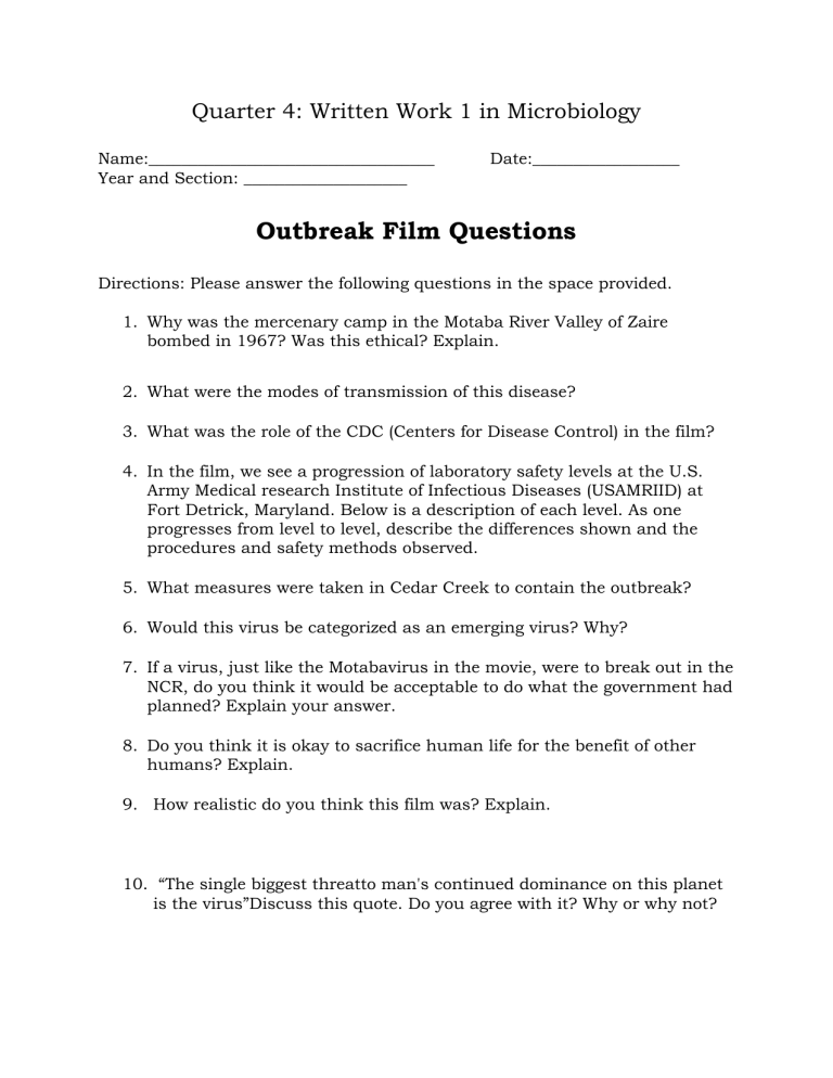 outbreak movie assignment answer key