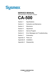 Sysmex CA-500 Automated Blood Coagulation Analyzer - Service manual