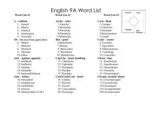 9a Vocabulary list