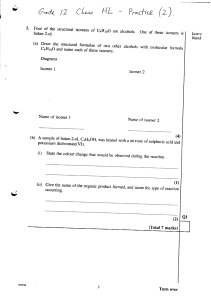 Grade 12 Chemistry Practice Test: Alcohols & Isomers