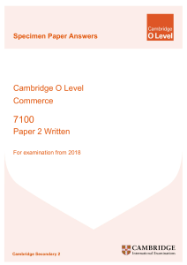 Cambridge O Level Commerce: Specimen Paper Answers