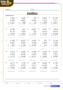 Addition Worksheet for Elementary School