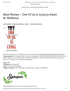 Book Review – One Of Us Is Lying by Karen M. McManus – Stephen Writes
