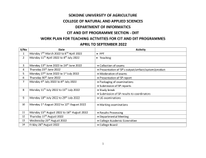 CIT & DIT Program Work Plan, Sokoine University