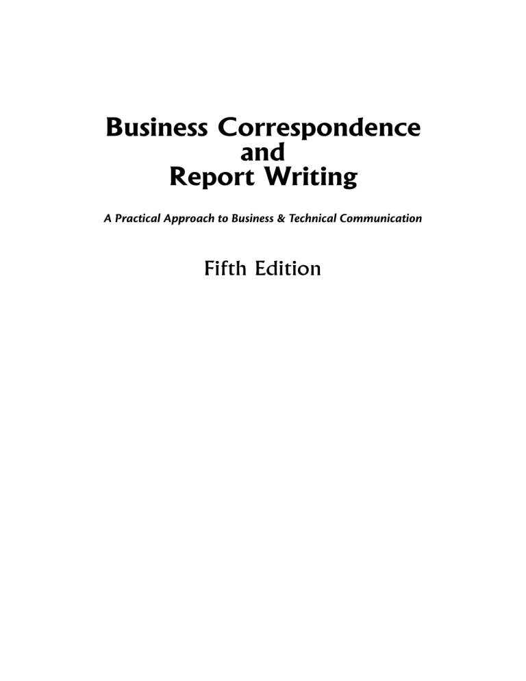Business Correspondence And Report Writing A Practical Approach To 