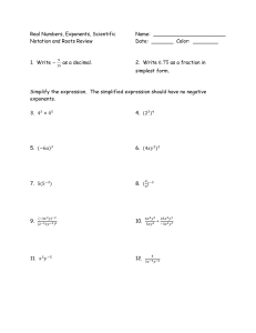 Real Numbers  Exponents  Scientific Notation and Roots Review