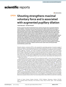 Shouting strengthens maximal voluntary force and is associated with augmented pupillary dilation