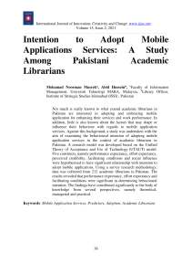 Intention to Adopt Mobile Applications Services: A Study among Pakistani Academic Libraries