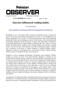 Internet influenced reading habits