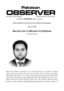 Barriers for E libraries in Pakistan