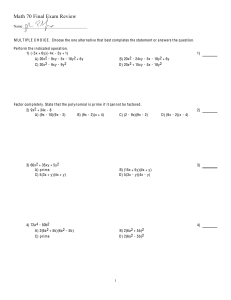 Math 70 Final Exam Review