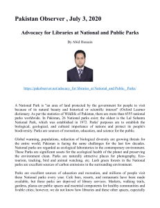 Advocacy for Park Libraries in Pakistan By Abid Hussain