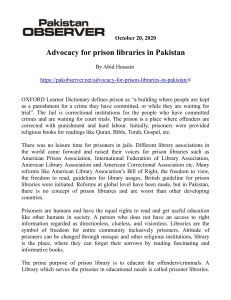 Advocacy for prison libraries in Pakista