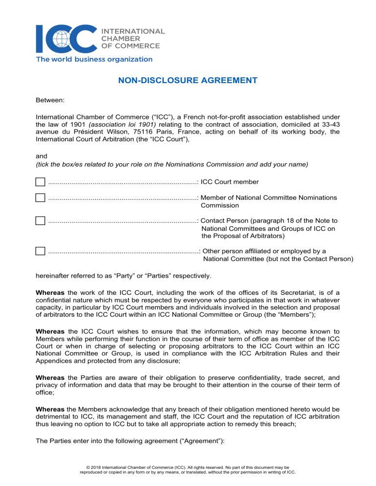 Icc Court Non Disclosure Agreement English 3084