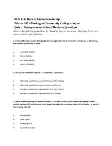 Quiz 4 BUS 131 Intro to Entreprenuership
