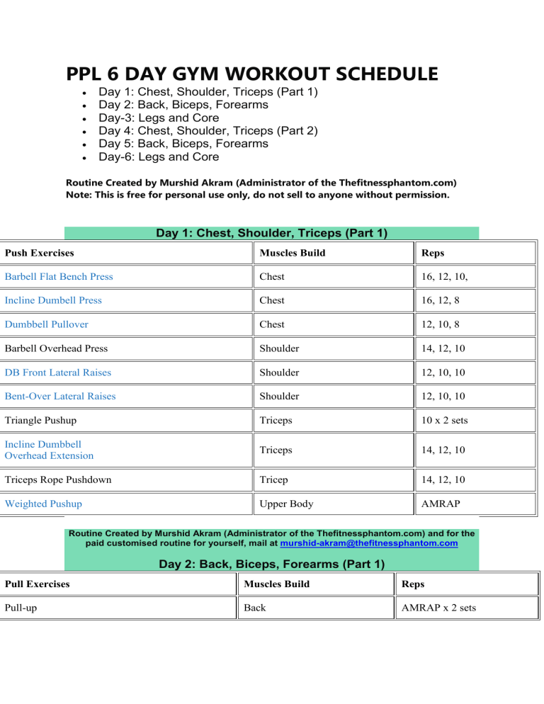 6 Day Gym Workout Schedule With Pictures EOUA Blog
