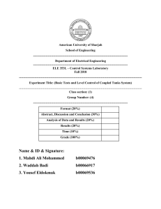 Coupled Tanks Control System Lab Report