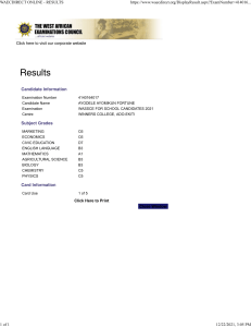 WAECDIRECT ONLINE - RESULTS.. AYOMIKUN