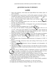 Laser Physics Question Bank for B.Tech Students