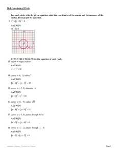 10-8 Equations of Circle