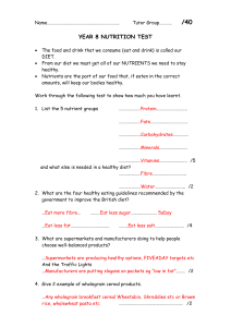 Year 8 Basic Nutrition Test Answers
