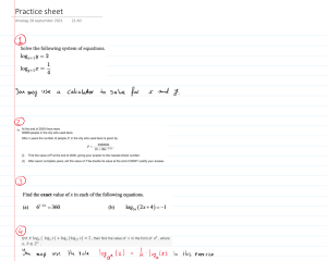 Math Practice Sheet: Logarithms, Exponentials, Equations