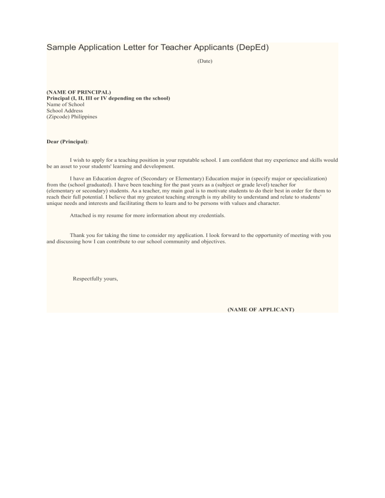 Pdfcoffee Sample application letter for teacher applicants pdf free