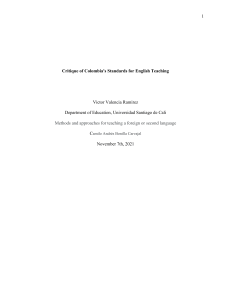 COPIA Victor Juan Valencia Ramirez - [First draft]  Critique of Colombia's standards for English teaching and assessment - copia