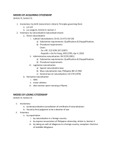 Modes of Acquiring, Losing and Reacquiring Filipino Citizenship