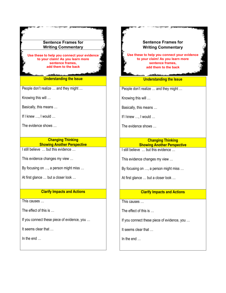Connecting Evidence To Claims Sentence Frames