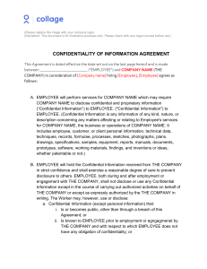 Collage HR Sample Confidentiality Agreement Template