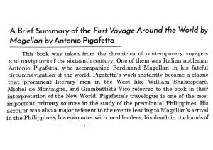 Brief summary of the First Voyage Around the World by Antonio Pigafetta