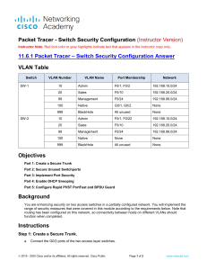 11.6.1 Packet Tracer - Switch Security Configuration - ITExamAnswers.Net