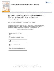 Clinicians Perceptions of the Benefits of Aquatic Therapy for Young Children with Autism