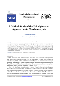A Critical Study of the Principles and Approaches to Needs Analysis