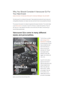 Why You Should Consider A Vancouver DJ For Your Next Event