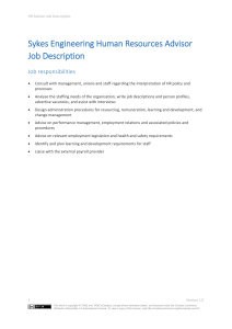 Sykes Engineering Human Resources Advisor HR Job Description