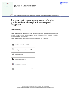 The new youth sector assemblage reforming youth provision through a finance capital imaginary