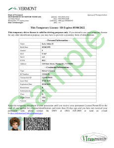 Sample Temporary License