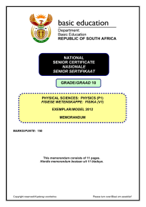Physical Sciences P1 GR 10 Exemplar 2012 Memo Eng & Afr
