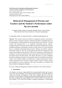 Behavior management of Parents and Teachers and the Student's Performance under the new Normal