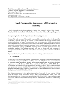 Local Community Assessment of Ecotourism Industry