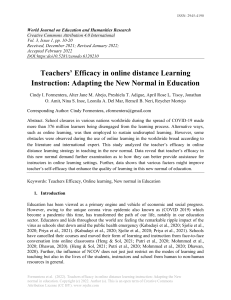 Teachers Efficacy in Online Distance Learning Instruction: Adapting the New Normal in Education