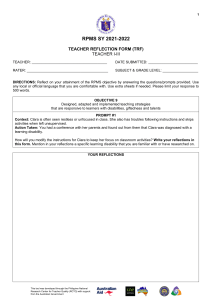[Appendix 4A] Teacher Reflection Form for T I-III for RPMS SY 2021-2022